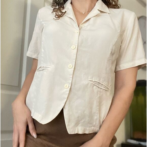Vintage Anna and Frank Silk Button Up Blouse Size Medium Cream - Picture 1 of 5